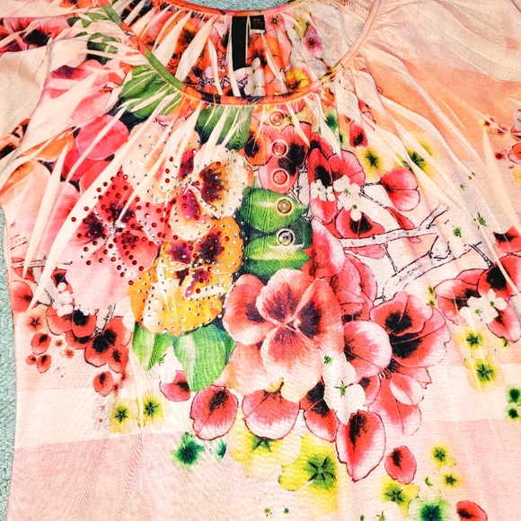 Susan Lawrence Flowy Short Sleeve Floral Design Summer Blouse 346 - Picture 5 of 8